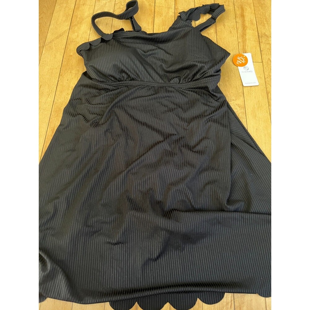 Charmo One Piece Swim Dress Swimsuit Women’s Size XL Scalloped Black SPF50